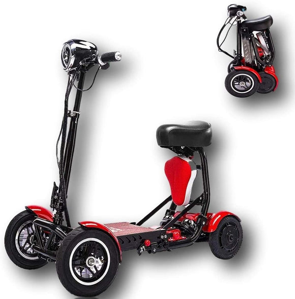 Foldable Lightweight Power Mobility Scooter Wheelchair Multi Terrain Easy Travel Electric Mobility Scooter for Adults with Child Seat (Red)