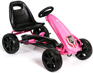 Pedal Go Kart, 4 Wheel Ride On Toy with Ergonomic Adjustable Seat, Handbrake, EVA Rubber Wheel, Pedal Powered Car for Boys and Girls (Pink)