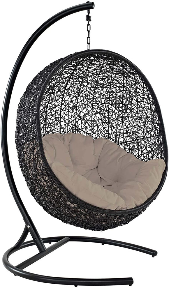 EEI-739-BEI-SET Encase Wicker Rattan Outdoor Patio Porch Lounge Egg, Swing Chair with Stand, Beige