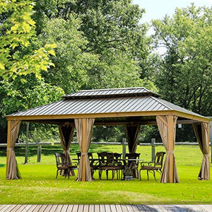 Outdoor Hardtop Gazebo (2021 New) – Galvanized Steel Double Roof,Patio Gazebo Canopy with Privacy Curtains and Netting,Wood-Looking Finish Aluminum Frame (Cavus 12’X20′) by domi outdoor living