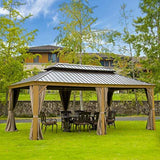 Outdoor Hardtop Gazebo (2021 New) – Galvanized Steel Double Roof,Patio Gazebo Canopy with Privacy Curtains and Netting,Wood-Looking Finish Aluminum Frame (Cavus 12’X20′) by domi outdoor living