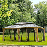 Outdoor Hardtop Gazebo (2021 New) – Galvanized Steel Double Roof,Patio Gazebo Canopy with Privacy Curtains and Netting,Wood-Looking Finish Aluminum Frame (Cavus 12’X20′) by domi outdoor living