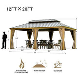 Outdoor Hardtop Gazebo (2021 New) – Galvanized Steel Double Roof,Patio Gazebo Canopy with Privacy Curtains and Netting,Wood-Looking Finish Aluminum Frame (Cavus 12’X20′) by domi outdoor living