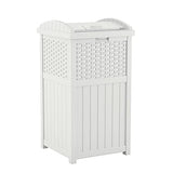 Suncast 33 Gallon Hideaway Trash Can for Patio – Resin Outdoor Trash with Lid – Use in Backyard, Deck, or Patio – White, Model:GHW1732WH