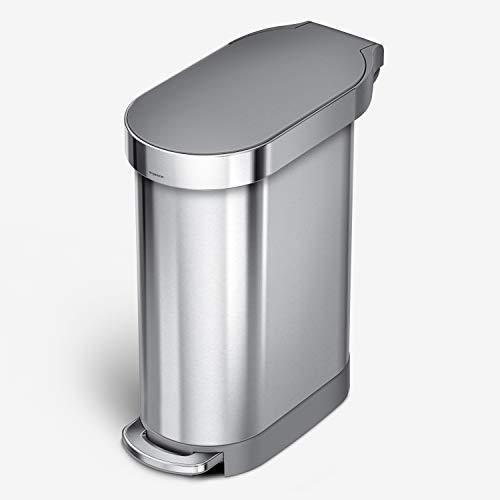 simplehuman 45 Liter / 12 Gallon Slim Hands-Free Kitchen Step Trash Can with Liner Rim, Stainless Steel 12 Gallons, Brushed with Plastic Lid