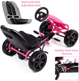 Pedal Go Kart, 4 Wheel Ride On Toy with Ergonomic Adjustable Seat, Handbrake, EVA Rubber Wheel, Pedal Powered Car for Boys and Girls (Pink)