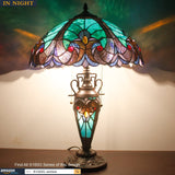 Stained Glass Lamp 3 Light W16 H24 Inch Tiffany Style Green Liaison Table Night Light for Living Room Bedroom Antique Dresser Coffee Table Beside Bookcase S160G