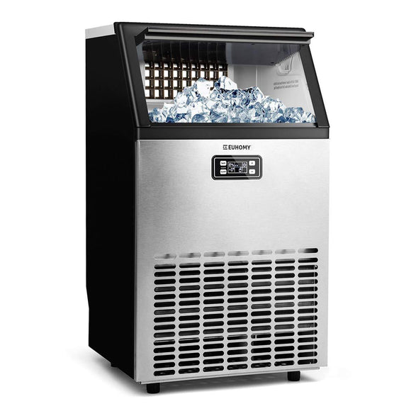 Commercial Ice Maker Machine, 100lbs/24h Stainless Steel Ice Cube Machine with 33LBS Ice Storage Capacity, Free-Standing Ice Maker Machine Ideal for Home,Office,Restaurant,Bar,Coffee Shop.