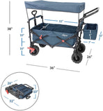 Extra Large Foldable Outdoor Wagon Cart with All Terrain Wheels and Canopy, Blue 265 Lb Capacity, Easy Folding Collapsible Utility Garden Transport Trolley, Great for Beach, Park, Sports, Parties