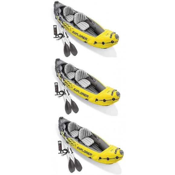 Intex Explorer K2 2 Person Inflatable Kayak Set and Air Pump, Yellow (3 Pack)