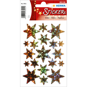 Stickers stars 6-pointed, Gold, holographic film (3902)