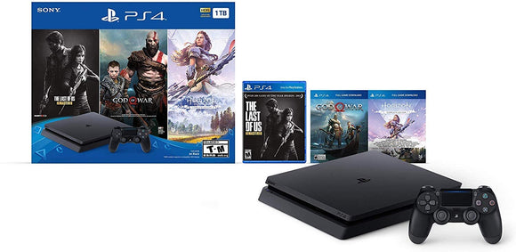 Flagship Newest Play Station 4 1TB HDD Only on Playstation PS4 Console Slim Bundle with Three Games: The Last of Us, God of War, Horizon Zero Dawn 1TB HDD Dualshock 4 Wireless Controller -Jet Black