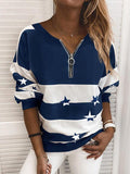 Print Striped Round Neck Long Sleeves Sweatshirt