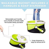 MOPNADO – Deluxe Stainless Steel Rolling Spin Mop System with 2 Replacement Microfiber Mop Heads and Brush Attachment – Walkable with Wheels – Perfect For All Floor Types – Multipurpose Home Use