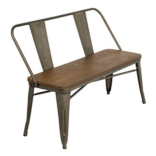 Erommy Metal Bench Industrial Mid-Century 2 Person Chair with Wood Seat,Dining Bench with Floor Protector