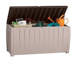 Keter Novel Plastic Deck Storage Container Box Outdoor Patio Furniture 90 Gal, Brown