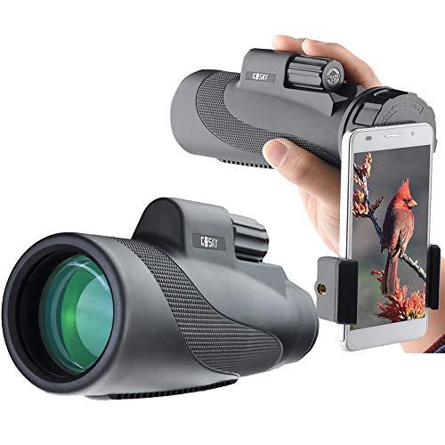Gosky Titan 12X50 High Power Prism Monocular and Quick Smartphone Holder – Waterproof Fog- Proof Shockproof Scope -BAK4 Prism FMC for Bird Watching Hunting Camping Travelling Wildlife Secenery