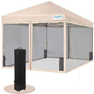 Quictent 10×10 Easy Pop up Canopy Tent Screened with Mosquito Netting Instant Gazebo Screen House Room Tent Waterproof, Roller Bag & 4 Sand Bags Included(Tan)