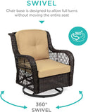 3-Piece Patio Wicker Bistro Furniture Set w/ 2 Cushioned Swivel Rocking Chairs, Side Table – Beige