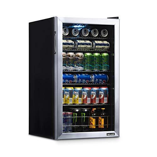 NewAir Beverage Refrigerator Cooler with 126 Can Capacity – Mini Bar Beer Fridge with Right Hinge Glass Door – Cools to 34F – AB-1200 – Stainless Steel