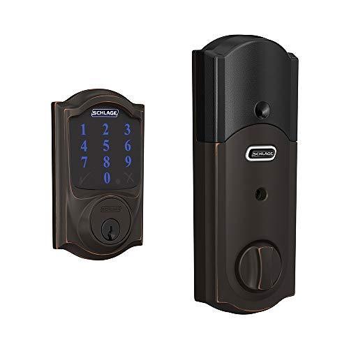 Schlage BE469ZP CAM 716 Schlage Connect Smart Deadbolt With Alarm Inbuilt Camelot Trim In Aged Bronze