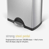 simplehuman 38 Liter / 10 Gallon Rectangular Kitchen Step Trash Can, Brushed Stainless Steel