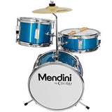 Mendini by Cecilio 13 inch 3-Piece Kids/Junior Drum Set with Throne, Cymbal, Pedal & Drumsticks (Blue Metallic)
