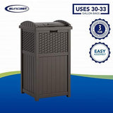 Suncast 33 Gallon Hideaway Can Resin Outdoor Trash with Lid Use in Backyard, Deck, or Patio, 33-Gallon, Brown