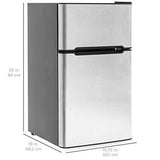 3.2 Cu. Ft. Stainless Steel Double Doors Compact Mini Refrigerator Internal Freezer Compartment Cooler Fridge Perfect For Home Kitchen Hotel Office Dorm Wet Bars Adjustable Temperature Mechanism