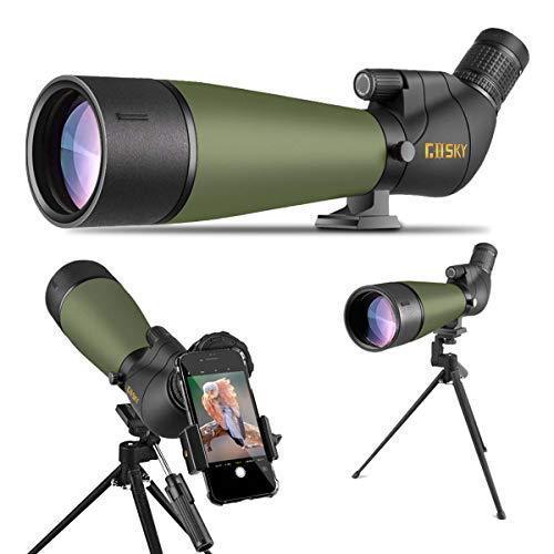 Gosky Updated 20-60×80 Spotting Scope with Tripod and Carrying Bag and Smartphone Adapter – BAK4 Angled Telescope – Waterproof Scope for Target Shooting Hunting Bird Watching Wildlife Scenery