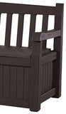Keter Eden 70 Gallon Storage Bench Deck Box for Patio Furniture, Front Porch Decor and Outdoor Seating – Perfect to Store Garden Tools and Pool Toys,Brown / Brown