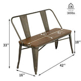 Erommy Metal Bench Industrial Mid-Century 2 Person Chair with Wood Seat,Dining Bench with Floor Protector