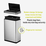 EKO Mirage-X 47 Liter / 12.4 Gallon Touchless Rectangular Motion Sensor Trash Can with Removable Liner, Brushed Stainless Steel Finish