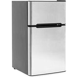 3.2 Cu. Ft. Stainless Steel Double Doors Compact Mini Refrigerator Internal Freezer Compartment Cooler Fridge Perfect For Home Kitchen Hotel Office Dorm Wet Bars Adjustable Temperature Mechanism