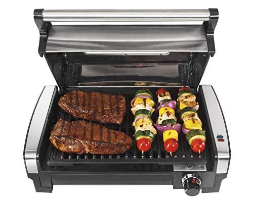 Hamilton Beach Electric Indoor Searing Grill with Viewing Window and Removable Easy-to-Clean Nonstick Plate, 6-Serving, Extra-Large Drip Tray, Stainless Steel (25361)