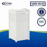 Suncast 33 Gallon Hideaway Trash Can for Patio – Resin Outdoor Trash with Lid – Use in Backyard, Deck, or Patio – White, Model:GHW1732WH