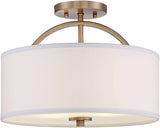 Halsted Modern Ceiling Light Semi Flush Mount Fixture Warm Brass 15" Wide White Linen Drum Shade for Bedroom Kitchen Living Room Hallway Bathroom – Possini Euro Design