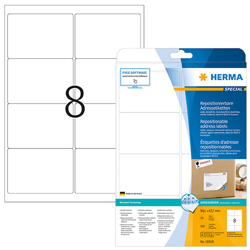 Removable Address Labels A4, 99,1 x 67,7 mm, White (10018)