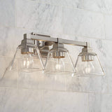 Mencino Modern Wall Light Satin Nickel Hardwired 20" Wide 3-Light Fixture Clear Glass for Bathroom Vanity –