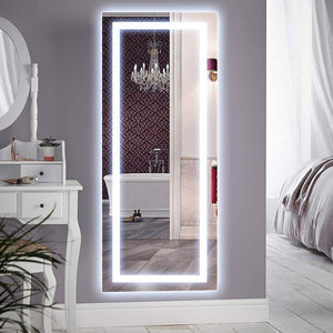 Vertical 47×22 Inch Wall Mounted LED Lighted Vanity Mirror with Aluminum Frame Backlit, Bedroom and Bathroom Hanging Rectangle Whole Body Mirror