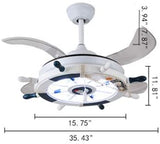 Modern LED Ceiling Light Nordic Cool Light Nautical Style Anchor Hanging Ceiling Fan with Invisible Blade Flushmount Pendant Light in White Finish for Living Room Kid's Bedroom Children's Room