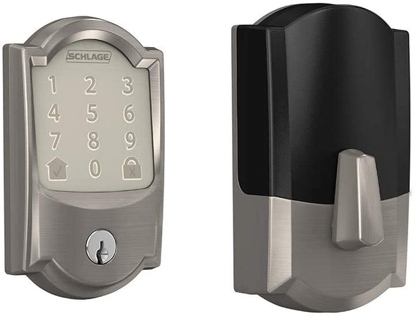 Schlage Encode Smart WiFi Deadbolt with Camelot Trim in Satin Nickel (BE489WB CAM 619)