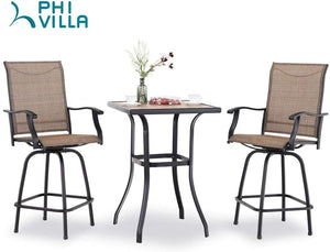 3 PCS Patio Swivel Bar Set Outdoor Furniture Bar Height Bistro Set, 2 Bar Stools and 1 Table