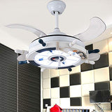 Modern LED Ceiling Light Nordic Cool Light Nautical Style Anchor Hanging Ceiling Fan with Invisible Blade Flushmount Pendant Light in White Finish for Living Room Kid's Bedroom Children's Room