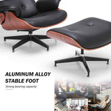 Modern Lounge Chair with Ottoman, High Grade Leather Lounges Chrome Base Support Chairs for Living Room