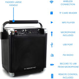 Wireless Portable Party Speaker with USB Recording, FM Radio & Microphone, Black