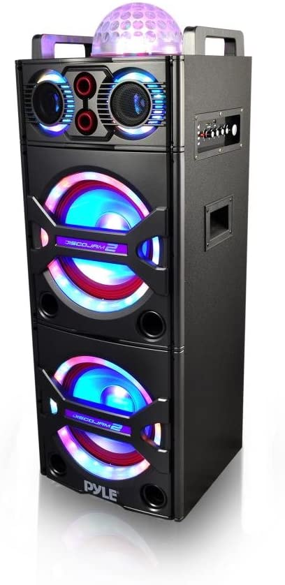 Portable Bluetooth PA Speaker System – 2000W Active powered Outdoor Bluetooth Speaker Portable PA System w/ Microphone In, Party Lights, USB SD Card Reader, AUX/RCA/FM Radio, Wheels