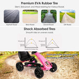 Pedal Go Kart, 4 Wheel Ride On Toy with Ergonomic Adjustable Seat, Handbrake, EVA Rubber Wheel, Pedal Powered Car for Boys and Girls (Pink)