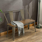 Erommy Metal Bench Industrial Mid-Century 2 Person Chair with Wood Seat,Dining Bench with Floor Protector