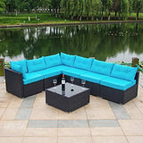 Amolife 7 Pieces Patio PE Rattan Sofa Chair Set Outdoor Sectional Furniture Black Wicker Conversation Set with Cushions and Tea Table